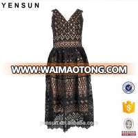 Women OEM Small Quantity Elegant V-neck Sleeveless Lace Woven Cocktail Dress