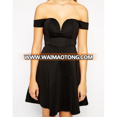 adorable mini heart shape neck party dress black quality off shoulder sexy dress