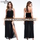 Hot sale sexy women clothes black split sleeveless backless chiffon maxi dresses long