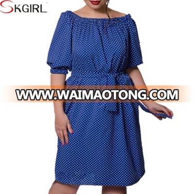 New Women Loose Boho Plus Size Wear to Work Sashes Vestidos Polka Dot Casual Dress Clothing 2018