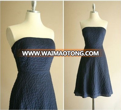 New! Charming Elegant Crew Navy Cotton Embossed Beach Party Sun Dress Style Seersucker Dress