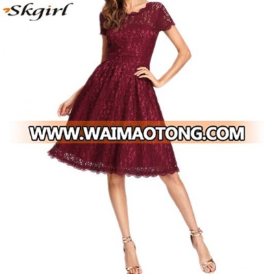 Hot sale fashion Burgundy aline new Lace Dress