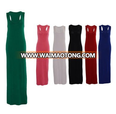 Ladies Plain Racerback Bodycon Long Scoop Neck Bodycon Stretch Viscose Jersey Fabric Sleeveless Holiday Maxi Dress