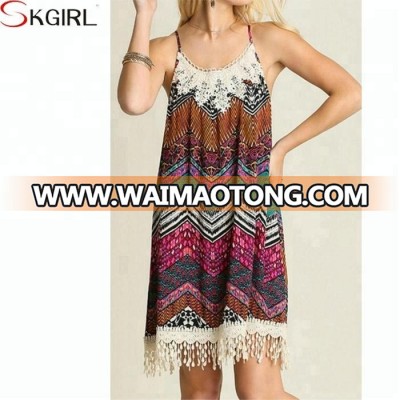 Ladies Boutique beautiful Chevron Lace Bottom Racerback Boho Mini Dress