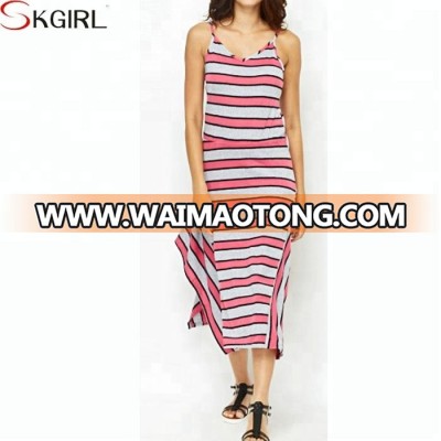 Empire Waisted Summer Asymmetric Striped Maxi Dress