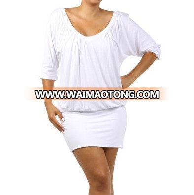 WOMEN 3/4 Sleeve Sexy V Neck PLUS SIZE Pleated Party Club MINI DRESS